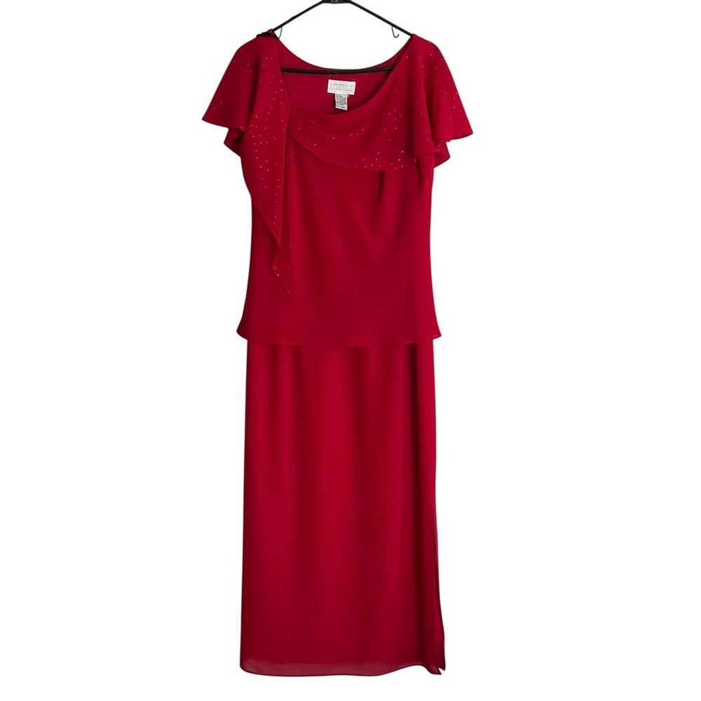 Studio Maxi Dress Red Mother of Bride Glitter Sequin Holiday Cocktail Glam Sz 10